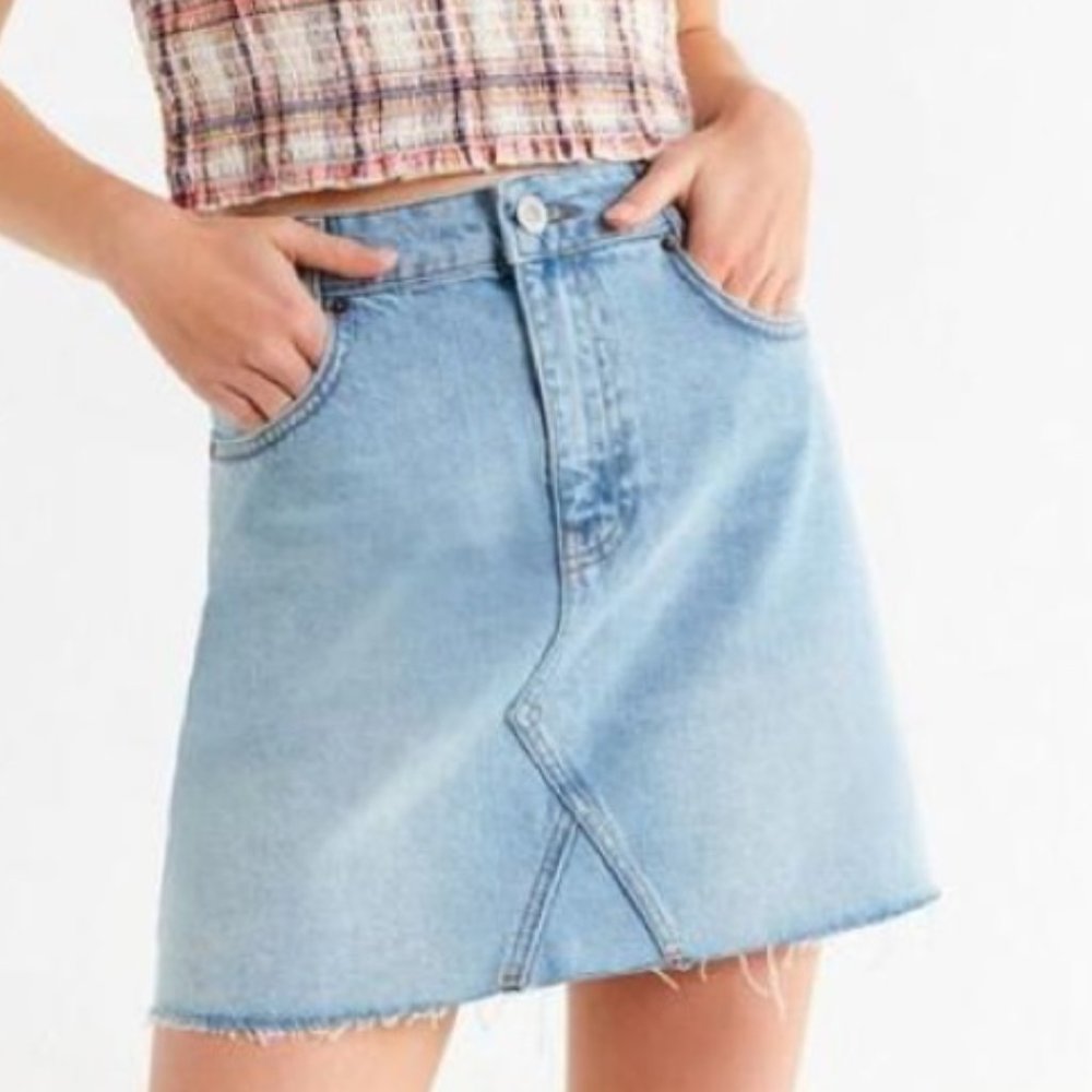UO Light Wash Distressed Denim Skirt